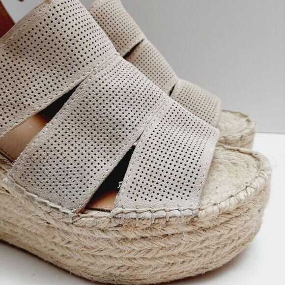 MARC FISHER \ Perforated Suede Open Toe Rope Platform Wedge Shoe Cream Beige 9 - Picture 4 of 16